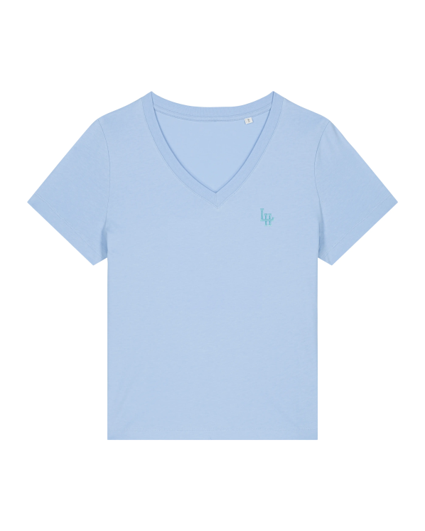 T-shirt V Bio LH Girl Ciel (Bleu céleste brodé)